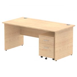 Impulse 1600 x 800mm Straight Desk Maple Top Panel End Leg with 2 Drawer Mobile Pedestal