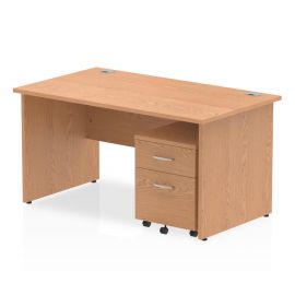 Impulse 1400 x 800mm Straight Desk Oak Top Panel End Leg with 2 Drawer Mobile Pedestal Bundle