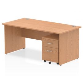 Impulse 1600 x 800mm Straight Desk Oak Top Panel End Leg with 2 Drawer Mobile Pedestal