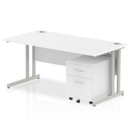 Impulse 1600 x 800mm Straight Desk White Top Silver Cantilever Leg with 2 Drawer Mobile Pedestal