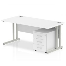 Impulse 1800 x 800mm Straight Desk White Top Silver Cantilever Leg with 3 Drawer Mobile Pedestal