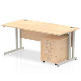 Impulse 1800 x 800mm Straight Desk Maple Top Silver Cantilever Leg with 3 Drawer Mobile Pedestal
