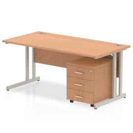 Impulse 1800 x 800mm Straight Desk Oak Top Silver Cantilever Leg with 3 Drawer Mobile Pedestal