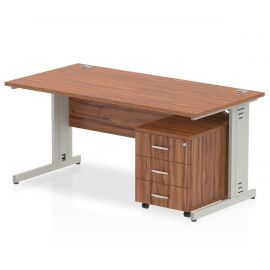 Impulse 1800 x 800mm Straight Desk Walnut Top Silver Cable Managed Leg with 3 Drawer Mobile Pedestal