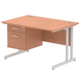 Impulse 1200 x 800mm Straight Desk Beech Top Silver Cantilever Leg with 1 x 2 Drawer Fixed Pedestal