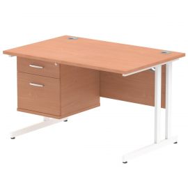 Impulse 1200 x 800mm Straight Desk Beech Top White Cantilever Leg with 1 x 2 Drawer Fixed Pedestal