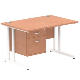 Impulse 1400 x 800mm Straight Desk Beech Top White Cantilever Leg with 1 x 2 Drawer Fixed Pedestal