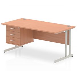 Impulse 1600 x 800mm Straight Desk Beech Top Silver Cantilever Leg 1 x 3 Drawer Fixed Pedestal