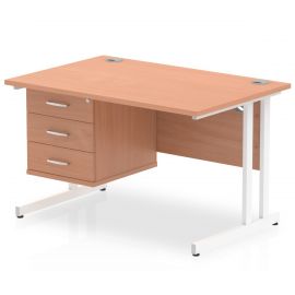 Impulse 1200 x 800mm Straight Desk Beech Top White Cantilever Leg with 1 x 3 Drawer Fixed Pedestal