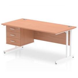 Impulse 1600 x 800mm Straight Desk Beech Top White Cantilever Leg 1 x 3 Drawer Fixed Pedestal