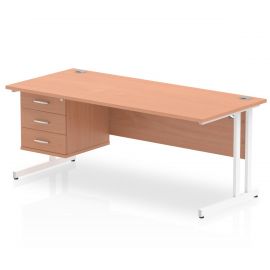 Impulse 1800 x 800mm Straight Desk Beech Top White Cantilever Leg 1 x 3 Drawer Fixed Pedestal
