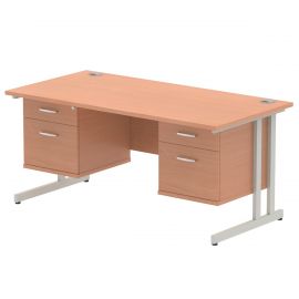 Impulse 1600 x 800mm Straight Desk Beech Top Silver Cantilever Leg 2 x 2 Drawer Fixed Pedestal