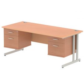 Impulse 1800 x 800mm Straight Desk Beech Top Silver Cantilever Leg 2 x 2 Drawer Fixed Pedestal