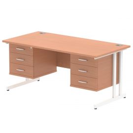 Impulse 1600 x 800mm Straight Desk Beech Top White Cantilever Leg 2 x 3 Drawer Fixed Pedestal