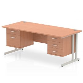 Impulse 1800 x 800mm Straight Desk Beech Top Silver Cantilever Leg 1 x 2 Drawer 1 x 3 Drawer Fixed Pedestal