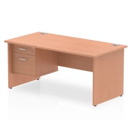 Impulse 1600 x 800mm Straight Desk Beech Top Panel End Leg 1 x 2 Drawer Fixed Pedestal