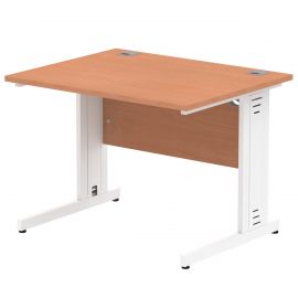 Impulse 1000 x 800mm Straight Desk Beech Top White Cable Managed Leg