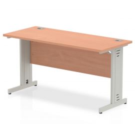Impulse 1400 x 800mm Straight Desk Beech Top Silver Cable Managed Leg