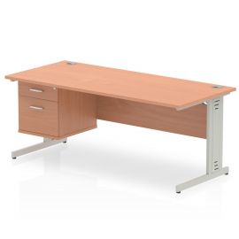 Impulse 1800 x 800mm Straight Desk Beech Top Silver Cable Managed Leg 1 x 2 Drawer Fixed Pedestal