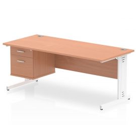 Impulse 1800 x 800mm Straight Desk Beech Top White Cable Managed Leg 1 x 2 Drawer Fixed Pedestal
