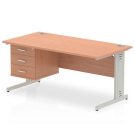 Impulse 1600 x 800mm Straight Desk Beech Top Silver Cable Managed Leg 1 x 3 Drawer Fixed Pedestal