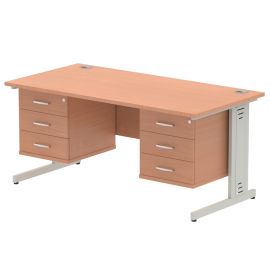 Impulse 1600 x 800mm Straight Desk Beech Top Silver Cable Managed Leg 2 x 3 Drawer Fixed Pedestal