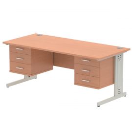 Impulse 1800 x 800mm Straight Desk Beech Top Silver Cable Managed Leg 2 x 3 Drawer Fixed Pedestal