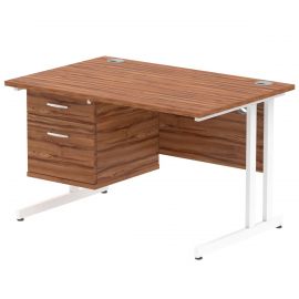 Impulse 1200 x 800mm Straight Desk Walnut Top White Cantilever Leg with 1 x 2 Drawer Fixed Pedestal