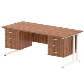 Impulse 1800 x 800mm Straight Desk Walnut Top White Cantilever Leg 2 x 3 Drawer Fixed Pedestal