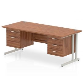 Impulse 1800 x 800mm Straight Desk Walnut Top Silver Cantilever Leg 1 x 2 Drawer 1 x 3 Drawer Fixed Pedestal