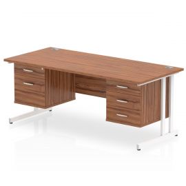 Impulse 1800 x 800mm Straight Desk Walnut Top White Cantilever Leg 1 x 2 Drawer 1 x 3 Drawer Fixed Pedestal