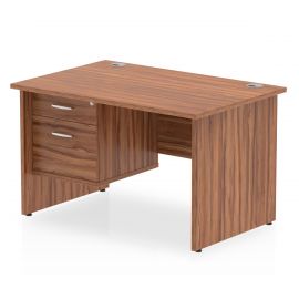 Impulse 1200 x 800mm Straight Desk Walnut Top Panel End Leg with 1 x 2 Drawer Fixed Pedestal