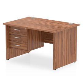 Impulse 1200 x 800mm Straight Desk Walnut Top Panel End Leg with 1 x 3 Drawer Fixed Pedestal