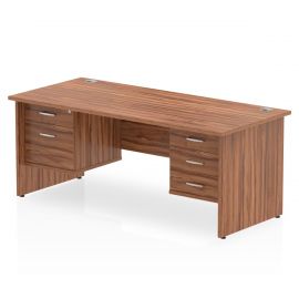 Impulse 1600 x 800mm Straight Desk Walnut Top Panel End Leg 1 x 2 Drawer 1 x 3 Drawer Fixed Pedestal