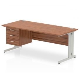 Impulse 1800 x 800mm Straight Desk Walnut Top Silver Cable Managed Leg 1 x 3 Drawer Fixed Pedestal