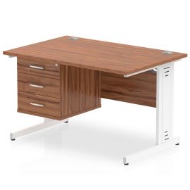 Impulse 1200 x 800mm Straight Desk Walnut Top White Cable Managed Leg with 1 x 3 Drawer Fixed Pedestal