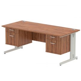 Impulse 1800 x 800mm Straight Desk Walnut Top Silver Cable Managed Leg 2 x 2 Drawer Fixed Pedestal