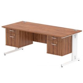 Impulse 1800 x 800mm Straight Desk Walnut Top White Cable Managed Leg 2 x 2 Drawer Fixed Pedestal
