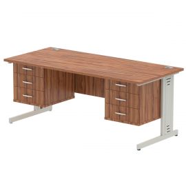 Impulse 1800 x 800mm Straight Desk Walnut Top Silver Cable Managed Leg 2 x 3 Drawer Fixed Pedestal