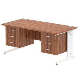Impulse 1600 x 800mm Straight Desk Walnut Top White Cable Managed Leg 2 x 3 Drawer Fixed Pedestal