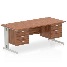 Impulse 1600 x 800mm Straight Desk Walnut Top Silver Cable Managed Leg 1 x 2 Drawer 1 x 3 Drawer Fixed Pedestal