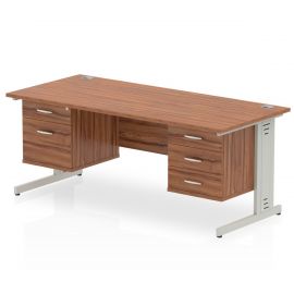 Impulse 1800 x 800mm Straight Desk Walnut Top Silver Cable Managed Leg 1 x 2 Drawer 1 x 3 Drawer Fixed Pedestal