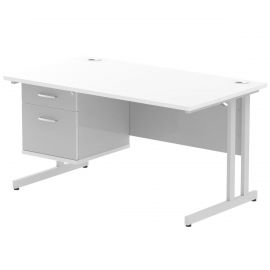 Impulse 1400 x 800mm Straight Desk White Top Silver Cantilever Leg with 1 x 2 Drawer Fixed Pedestal