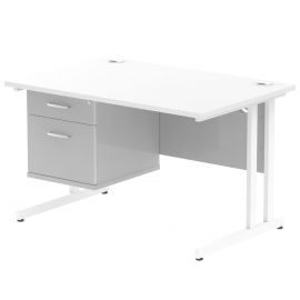 Impulse 1200 x 800mm Straight Desk White Top White Cantilever Leg with 1 x 2 Drawer Fixed Pedestal