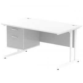 Impulse 1400 x 800mm Straight Desk White Top White Cantilever Leg with 1 x 2 Drawer Fixed Pedestal