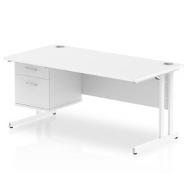 Impulse 1600 x 800mm Straight Desk White Top White Cantilever Leg 1 x 2 Drawer Fixed Pedestal