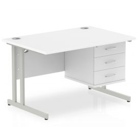 Impulse 1200 x 800mm Straight Desk White Top Silver Cantilever Leg with 1 x 3 Drawer Fixed Pedestal