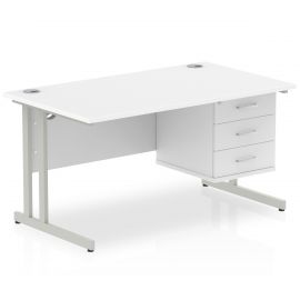 Impulse 1400 x 800mm Straight Desk White Top Silver Cantilever Leg with 1 x 3 Drawer Fixed Pedestal