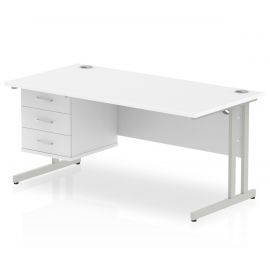 Impulse 1600 x 800mm Straight Desk White Top Silver Cantilever Leg 1 x 3 Drawer Fixed Pedestal