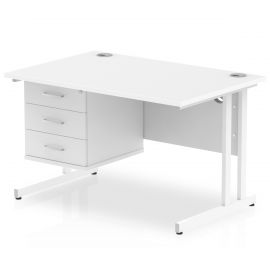 Impulse 1200 x 800mm Straight Desk White Top White Cantilever Leg with 1 x 3 Drawer Fixed Pedestal